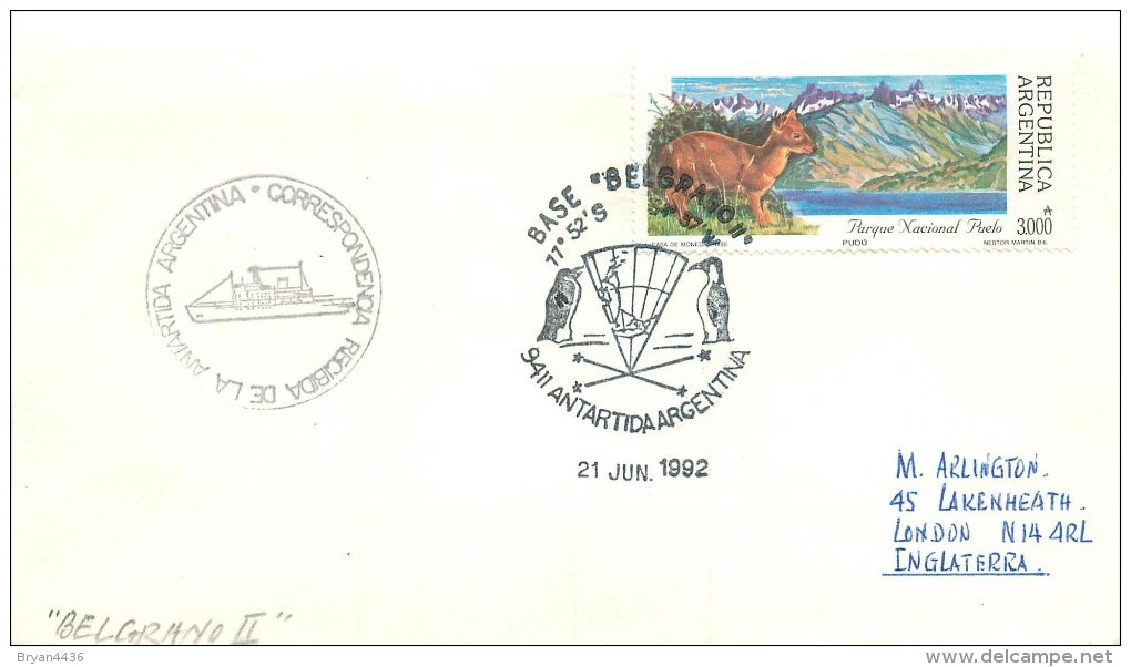 ARGENTINE - ANTARCTIQUE ARGENTIN - BASE "BELGRANO II" - LETTRE 1992 - BEAUX CACHETS - Covers & Documents