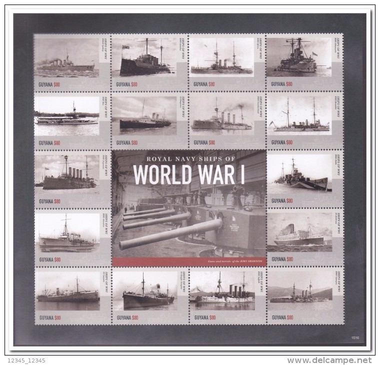 Guyana 2015, Postfris MNH, World War 1 Ships - Guyana (1966-...)