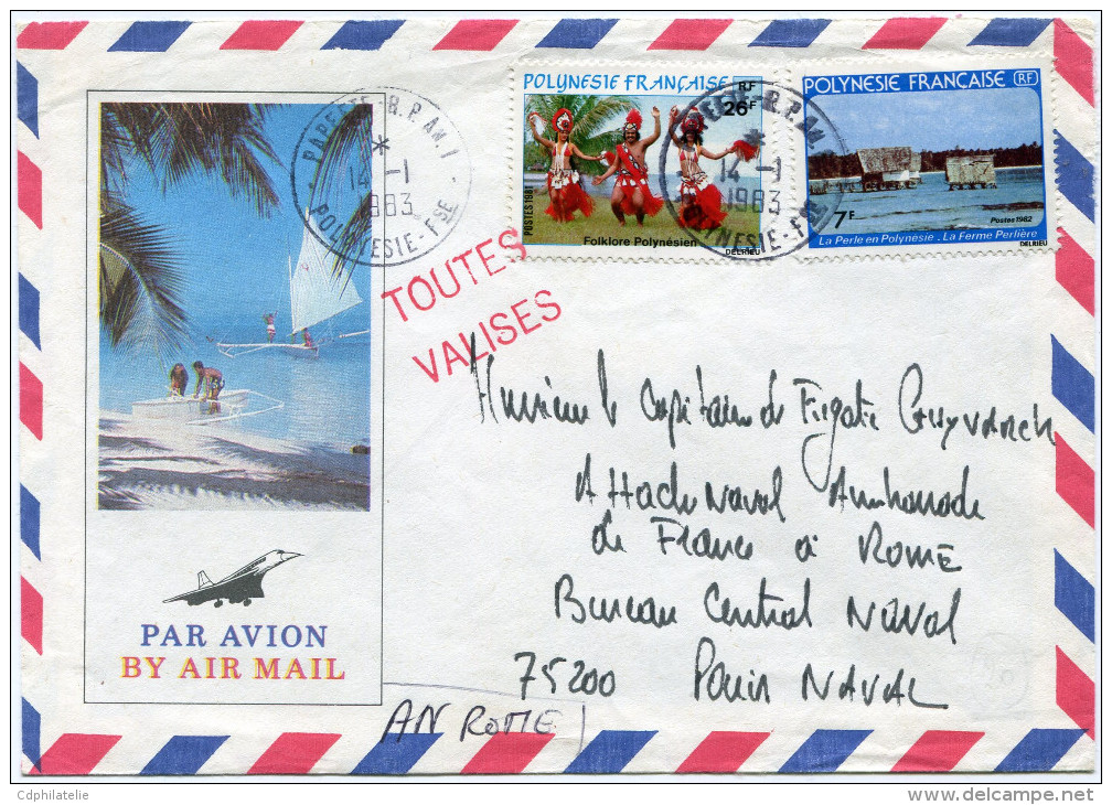 POLYNESIE LETTRE PAR AVION AVEC GRIFFE ROUGE "TOUTES VALISES" DEPART PAPEETE-R.P. AN. 1  14-1-1983 POLYNESIE Fse - Briefe U. Dokumente