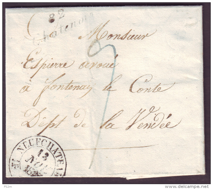 VOSGES - LAC - Cursive 82 Châtenois + T12 Neufchateau + Taxe 9 Bleu Pour Fontenay Le Conte (79) - 1801-1848: Précurseurs XIX