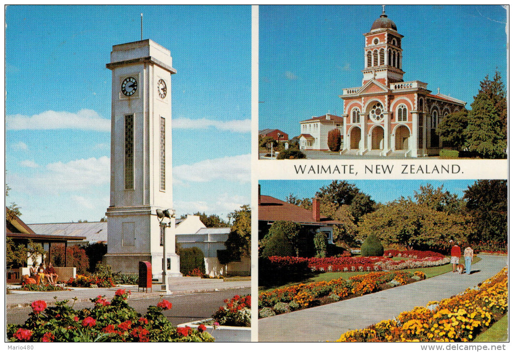 WAIMATE   NEW  ZELAND    CLOCK  TOWER  CATHOLIC CHURCH  GARDENS   (VIAGGIATA) - Nuova Zelanda