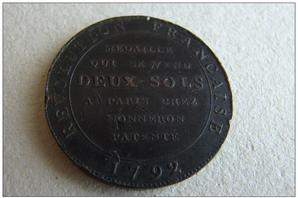 Deux Sols 1792 Monneron - Monetary / Of Necessity