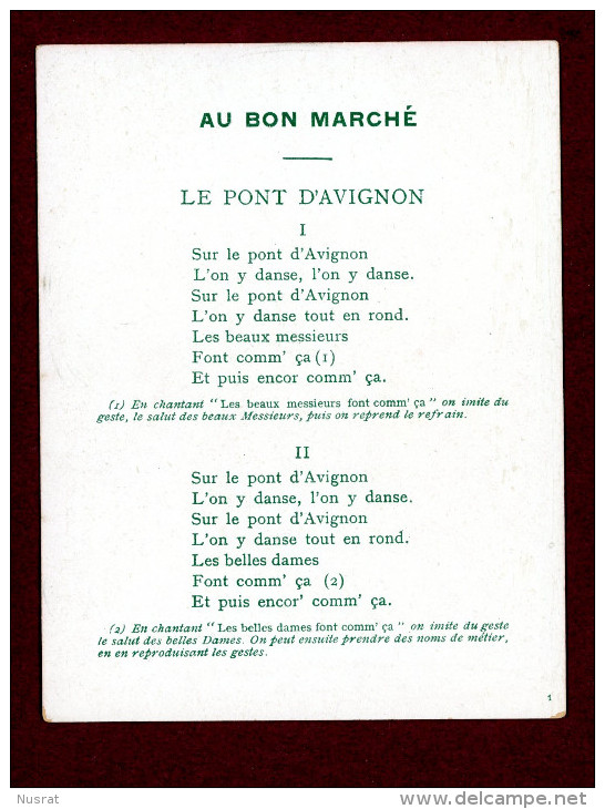 Au Bon Marché, Chromo Grand Format Lith. Goossens SIT-14, Chansons Françaises, Le Pont D'Avignon - Au Bon Marché