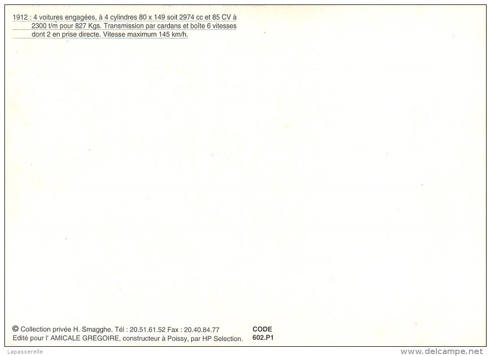 Réedition Par L'Amicale Auto Grégoire, Constructeur à Poissy 78- Chassis Et Moteur .Grand Prix ACF Dieppe 76 En 1912 - Poissy