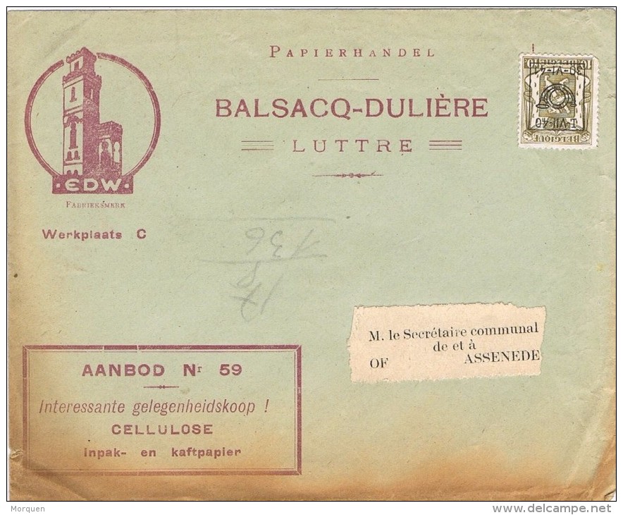 16190. Carta Comercial  Preobliterado  LUTTRE (Belgien) 1940. Roulotte, E,D.W. Papierhandel - Roller Precancels 1900-09