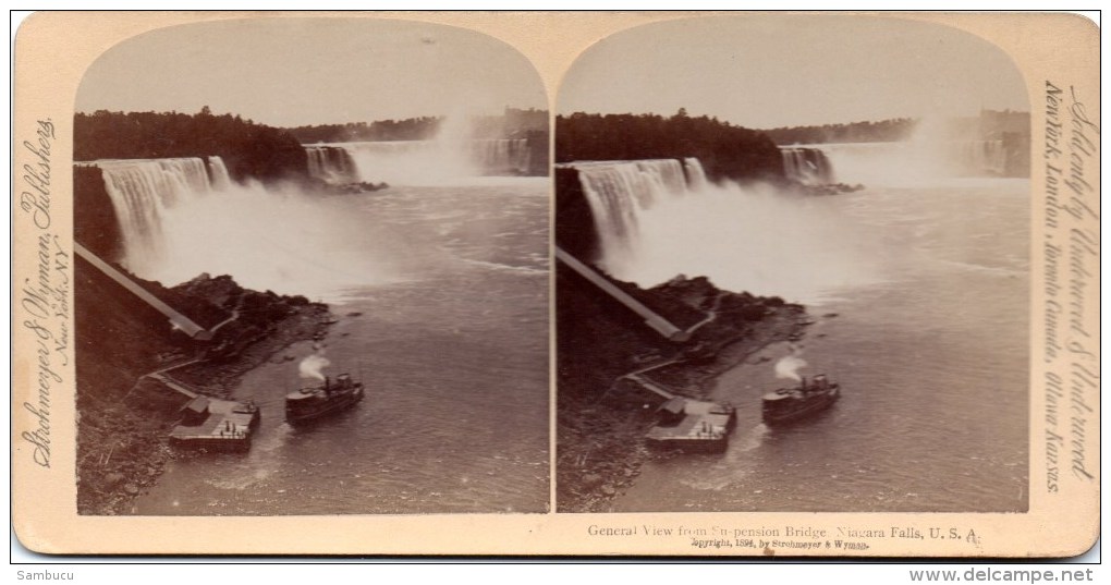 Stereofoto - Generale View From The Suspension Bridge Niagara Falls ( Niagarafälle )1894 Wasserfall - Stereoscoopen