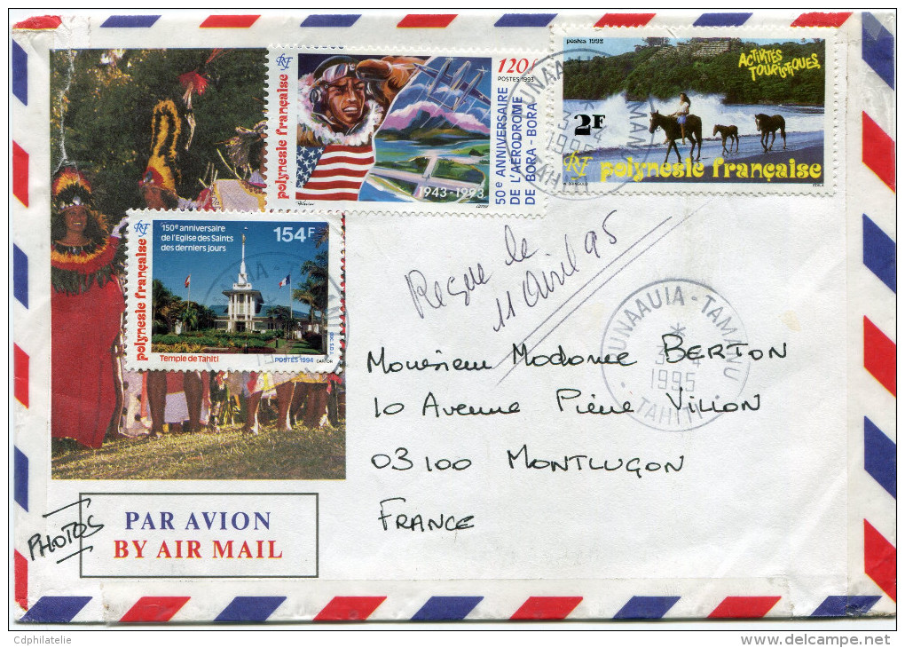 POLYNESIE LETTRE PAR AVION DEPART PUNAAUIA-TAMANU 3-4-1995 TAHITI POUR LA FRANCE - Covers & Documents