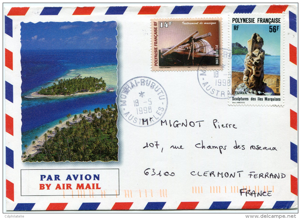 POLYNESIE LETTRE PAR AVION DEPART MOERAI-RURUTU 18-5-1998 AUSTRALES POUR LA FRANCE - Covers & Documents