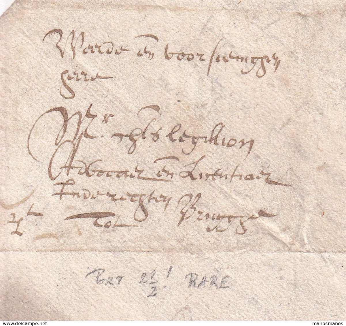 616/23 - Lettre PRECURSEUR YPRES 1661 Vers Un Avocat à BRUGGE - RARE Indication De Port à L'encre - 1621-1713 (Spanische Niederlande)