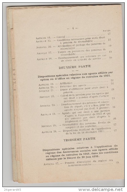 LIVRET REGIME RETRAITES 1911 DE 56 PAGES CIE CHEMINS DE FER DU MIDI - Règlement, Statut Retraités, Caisses Retraites - Right