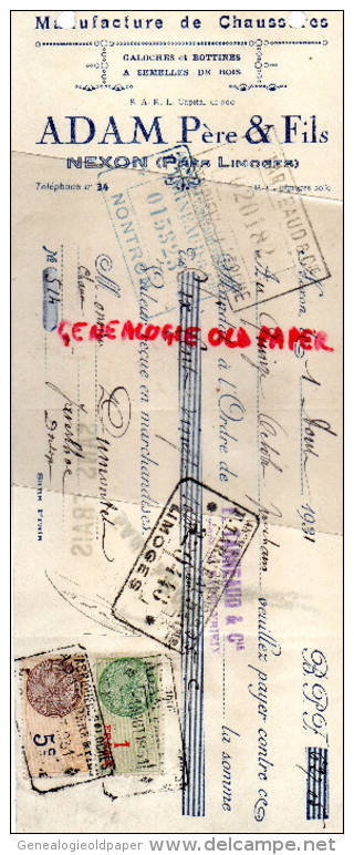 87 - NEXON - TRAITE ADAM PERE & FILS- MANUFACTURE CHAUSSURES- 1931  FABRIQUE GALOCHES - Petits Métiers