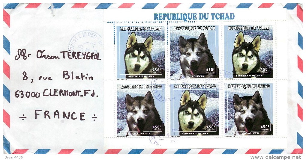 TCHAD - BLOC SERIE DE 6 TIMBRES SUR LETTRE -"CHIENS POLAIRES" - VOYAGEE EN 1999 - - Événements & Commémorations