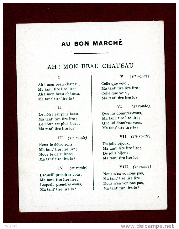 Au Bon Marché, Chromo Grand Format Lith. Goossens SIT-14, Chansons Françaises, Ah Mon Bon Château - Au Bon Marché