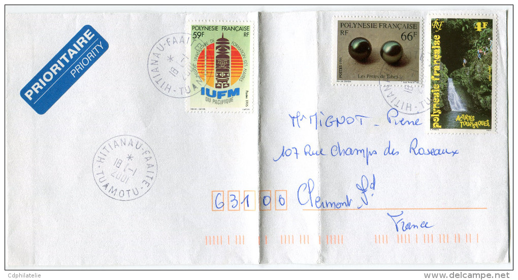 POLYNESIE LETTRE DEPART HITIANAU-FAAITE 18-1-2001TUAMOTU POUR LA FRANCE - Lettres & Documents