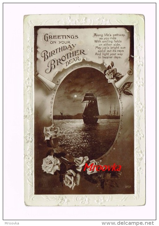 Greetings On Your Brithday Brother - Bateau-boat-roses - Souvenir De...