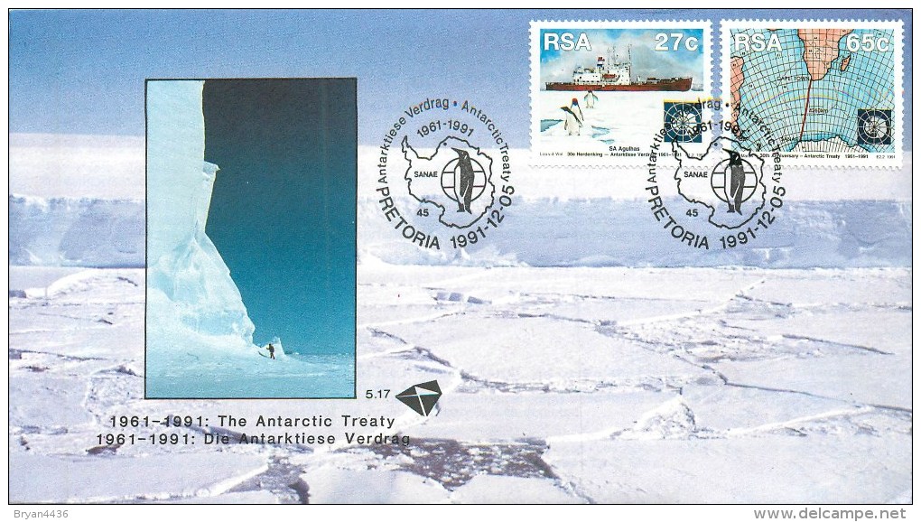 ANTARCTIQUE AFRIQUE DU SUD - 1961-1991 - THE ANTARCTIC TREATY" - 2 TIMBRES SUR LETTRE - VOYAGEE - 1995 - CARTE COMMEMORA - Traité Sur L'Antarctique