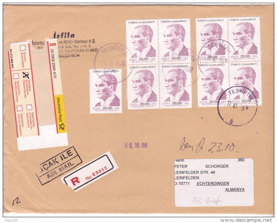 REGISTERED  COVERS  9 STAMPS 2000  TURKEY. - Lettres & Documents