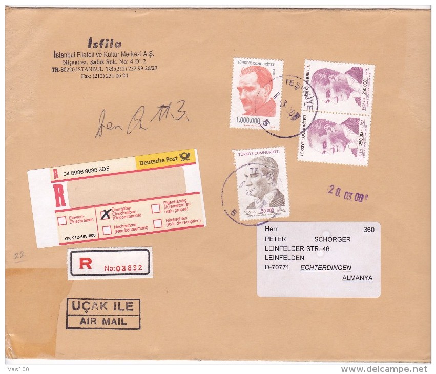 REGISTERED  COVERS  4 STAMPS  2000  TURKEY. - Lettres & Documents