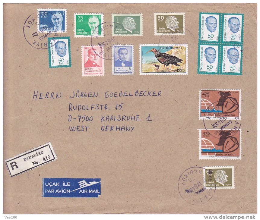 REGISTERED  COVERS  ,15 STAMPS  1984  TURKEY. - Lettres & Documents