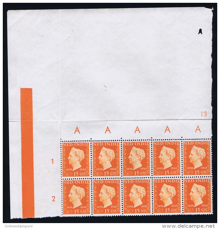 Dutch East Indies  NVPH 347 In Corner Block With Printer Mark / Knip    MNH/** - Nederlands-Indië