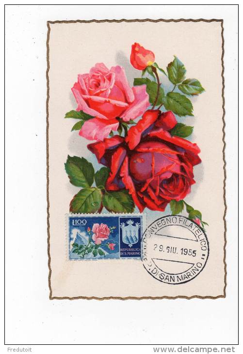 CARTE MAXIMUM - SAINT MARIN - FLEURS (1953) ROSES - FDC