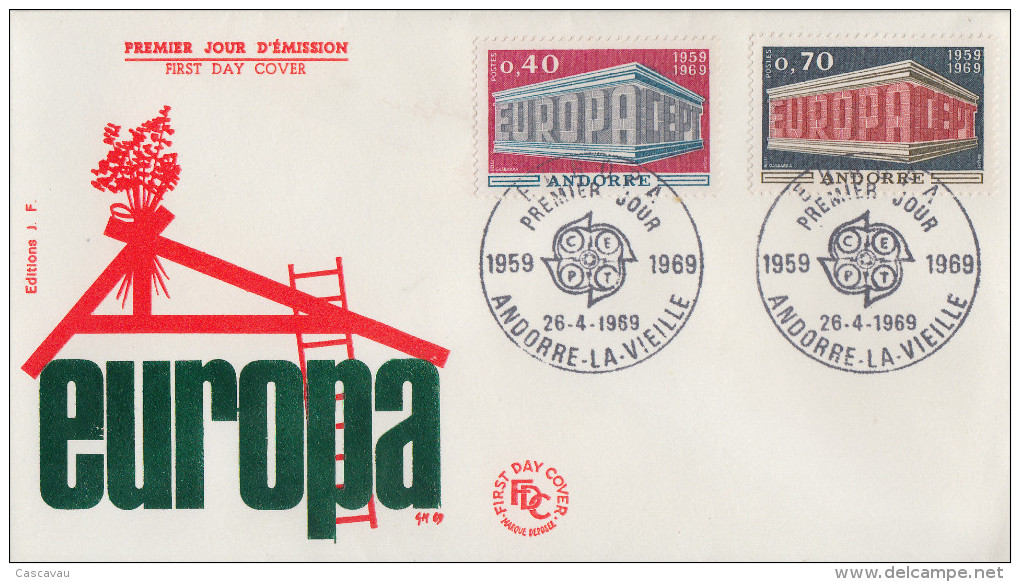 Enveloppe  1er  Jour   ANDORRE   Paire   EUROPA    1969 - FDC