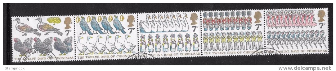 Great Britain Scott   821-25 Xmas ´77 Used Strip Of 5VF    CV 1.25 - Used Stamps