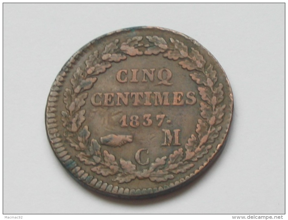 5 Centimes 1837 MC - HONORE V PRINCE DE MONACO    ***** EN ACHAT IMMEDIAT **** - 1819-1922 Onorato V, Carlo III, Alberto I