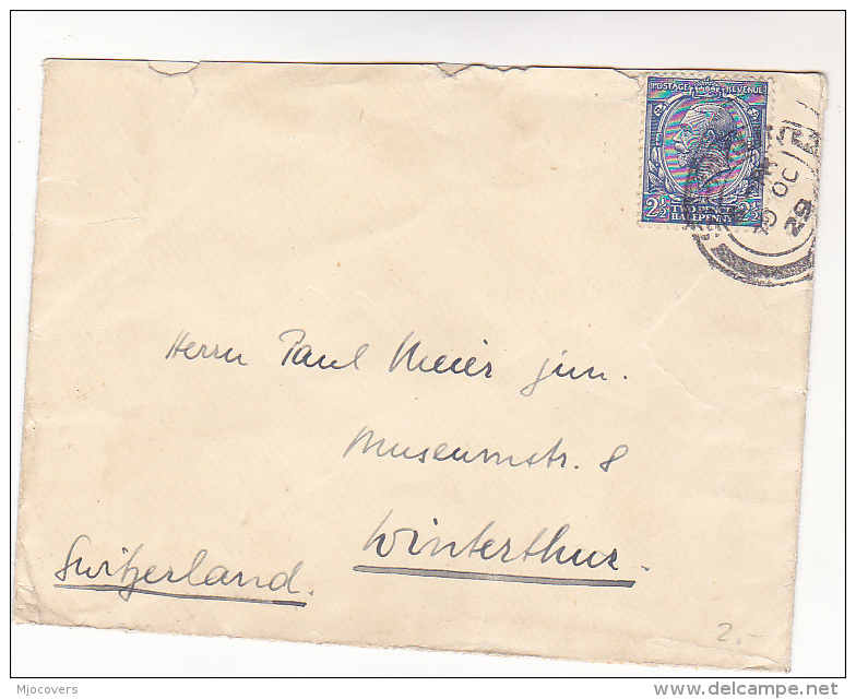 1929 GB GV 2 1/2d Stamp COVER To Switzerland - Lettres & Documents