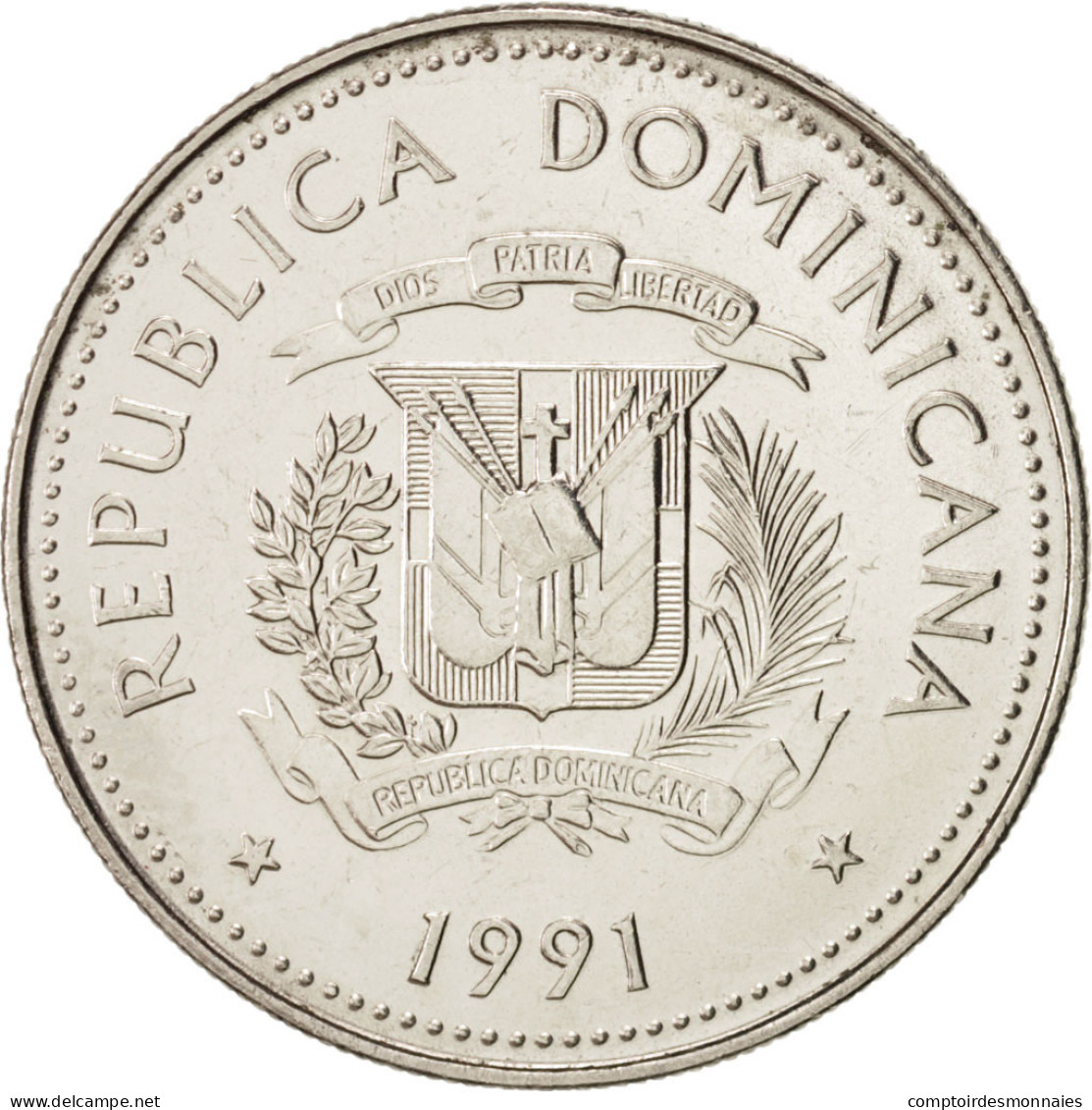 Monnaie, Dominican Republic, 25 Centavos, 1991, SUP, Nickel Clad Steel, KM:71.1 - Dominicaanse Republiek