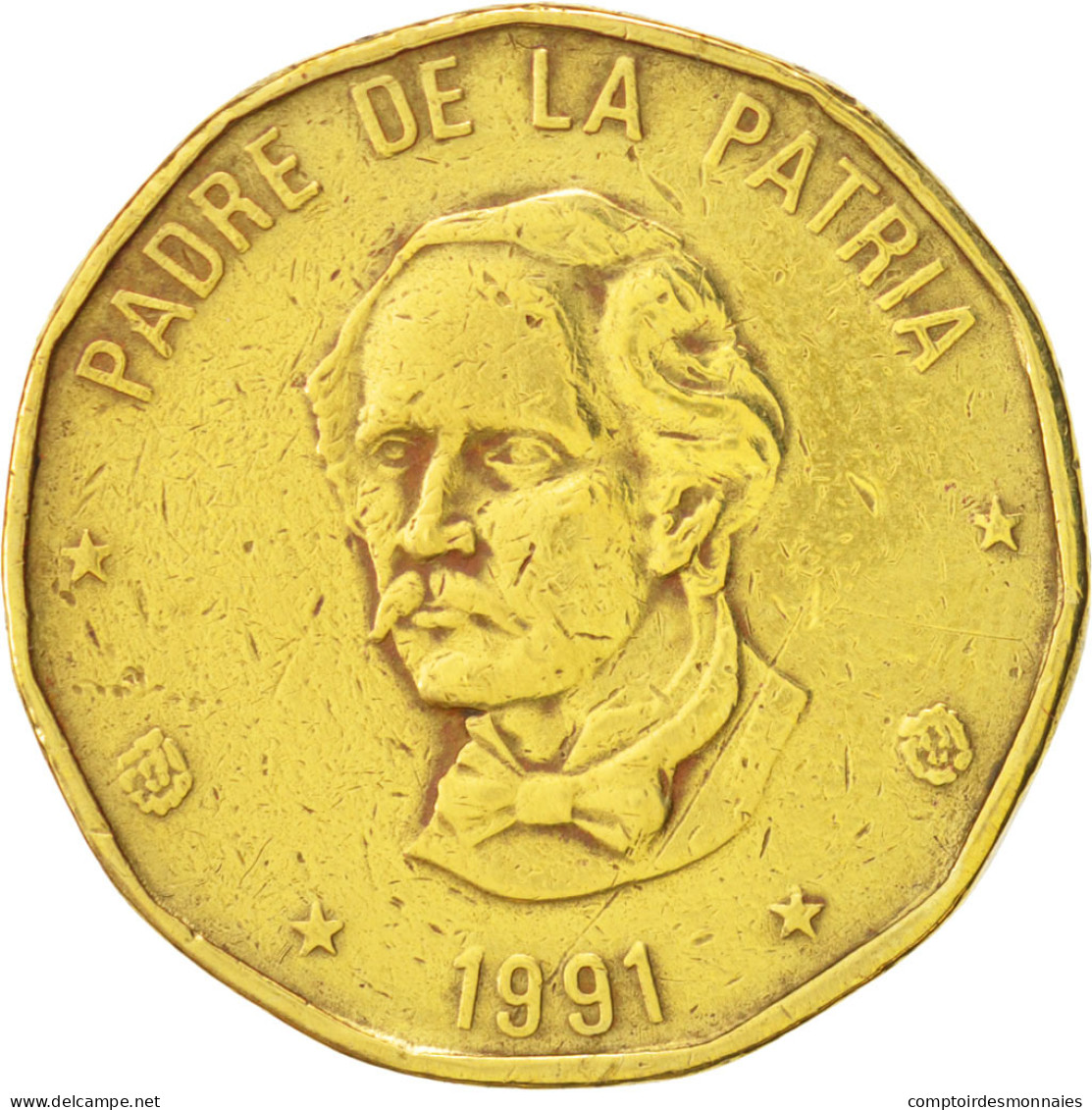 Monnaie, Dominican Republic, Peso, 1991, TB+, Laiton, KM:80.1 - Dominikanische Rep.