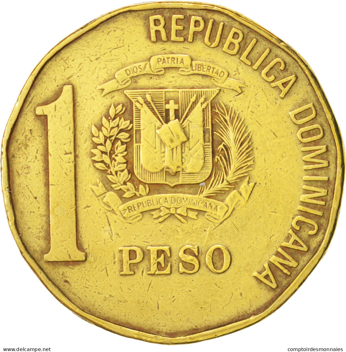 Monnaie, Dominican Republic, Peso, 1991, TB+, Laiton, KM:80.1 - Dominikanische Rep.