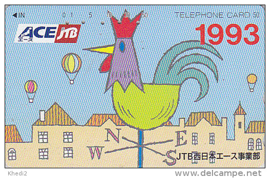 Télécarte Japon - JTB - COQ Girouette & Ballon - ROOSTER Bird & Balloon Japan Phonecard - HAHN TK - 794 - Gallinaceans & Pheasants