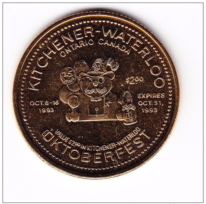 1993 Kitchener-Waterloo $2 Oktoberfest Token - Canada