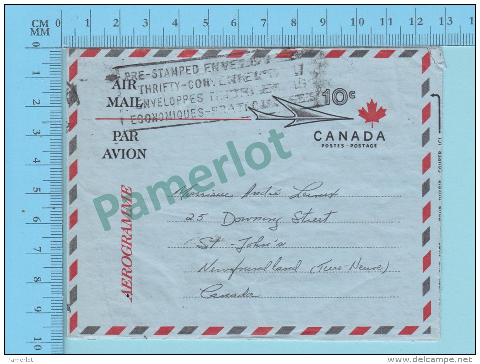 Canada Real Aerogramme (1971, Cover Cachet, Sherbrooke Quebec  -&gt; St-John's NF  " Pre-STamped Envelope ) 2 Scans - Lettres & Documents