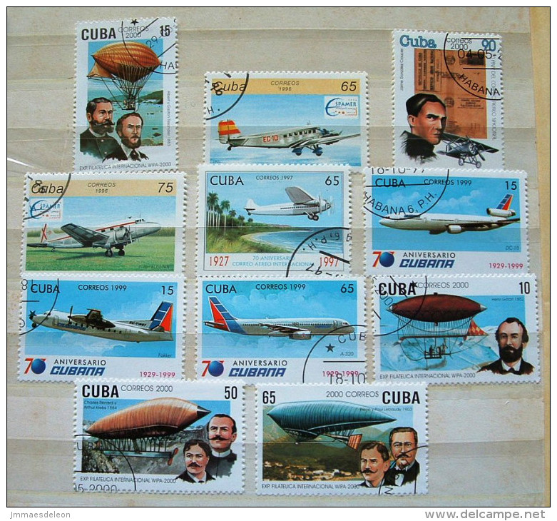Cuba 1996 - 2000 Planes Balloons History - Usati