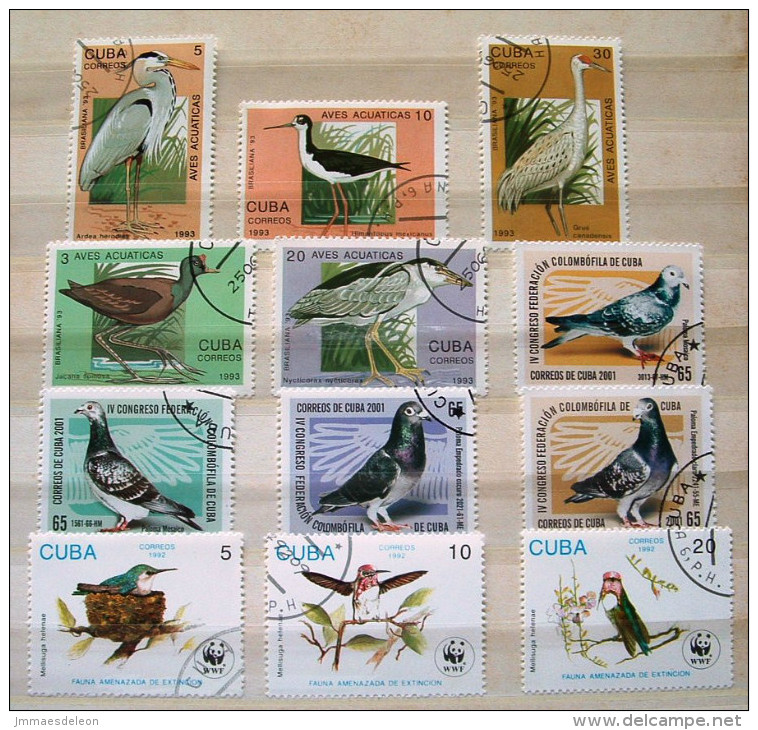 Cuba 1992 - 2001 Birds Water Birds Hummingbirds Heron Pigeons - Usati