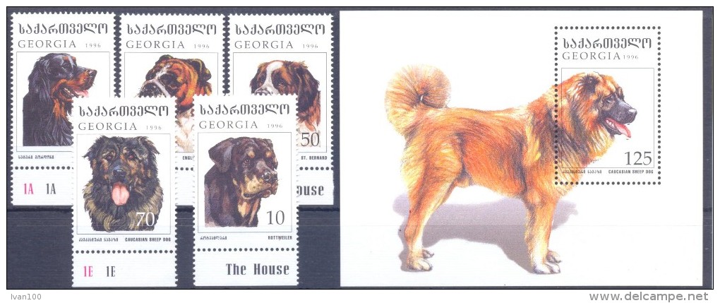 1997. Georgia, Dogs, 5v + S/s, Mint/** - Georgien