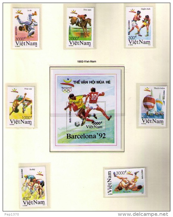 VIETNAM 1992 - BARCELONA 92 OLYMPICS -  IVERT 1164/70 + BLOCK 62 - Neufs