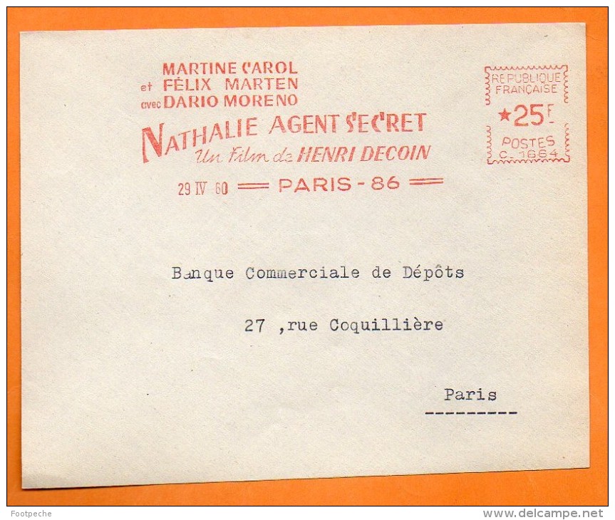 PARIS MARTINE CAROL FELIX MARTEN DARIO MORENO UN FILM DE HENRI DECOIN ( Cinéma ) 1960 Devant De Lettre N° EMA 2411 - EMA (Empreintes Machines à Affranchir)