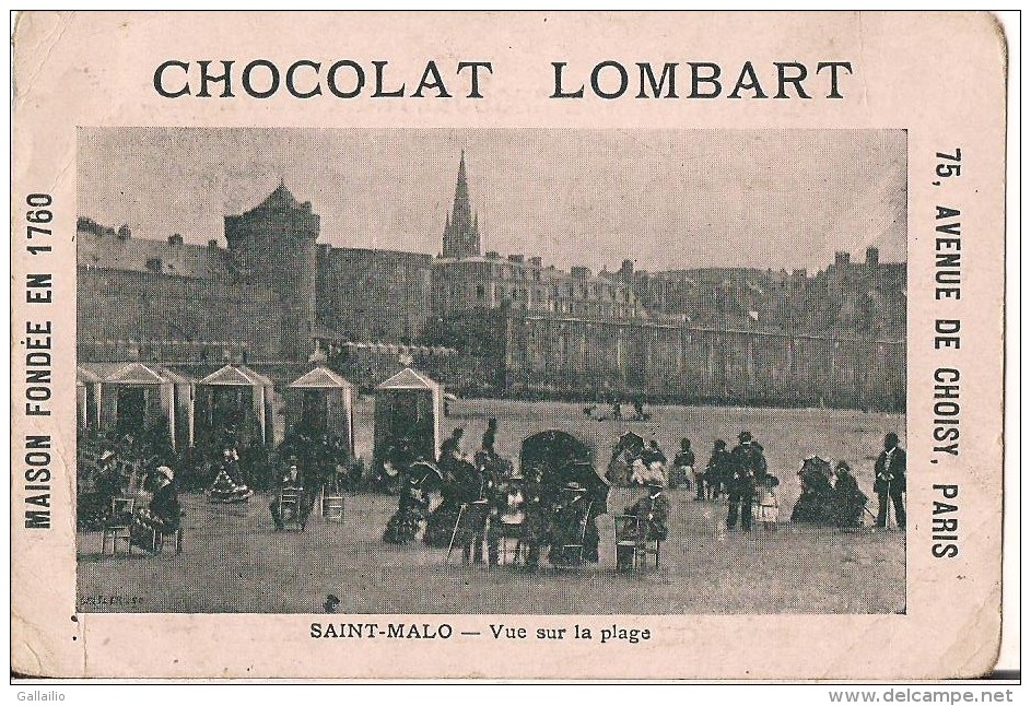 CHROMO CHOCOLAT LOMBART SAINT MALO VUE SUR LA PLAGE - Lombart