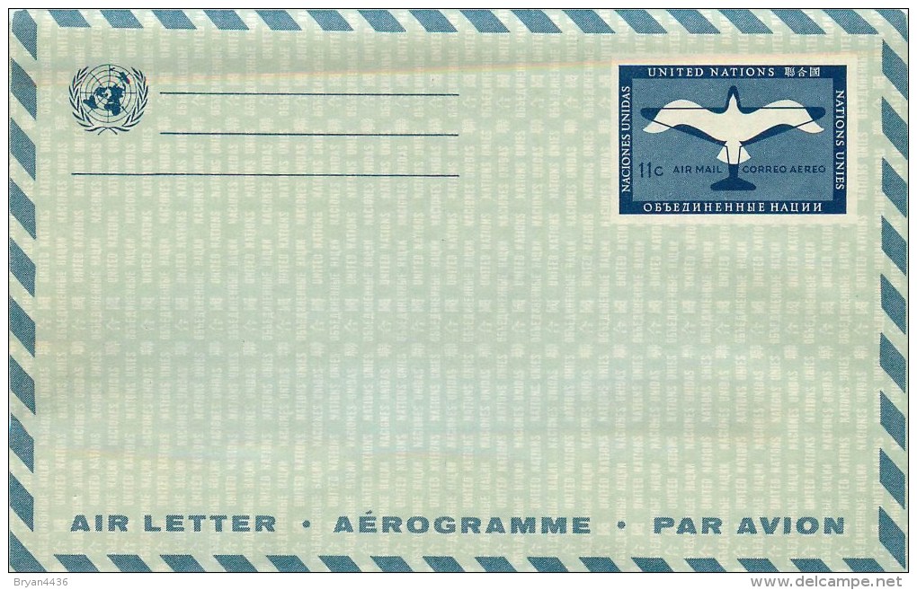 NATIONS UNIES  -AEROGRAMME - AIR LETTER -  11 C. BLEU - POSTE AERIENNE. - Poste Aérienne