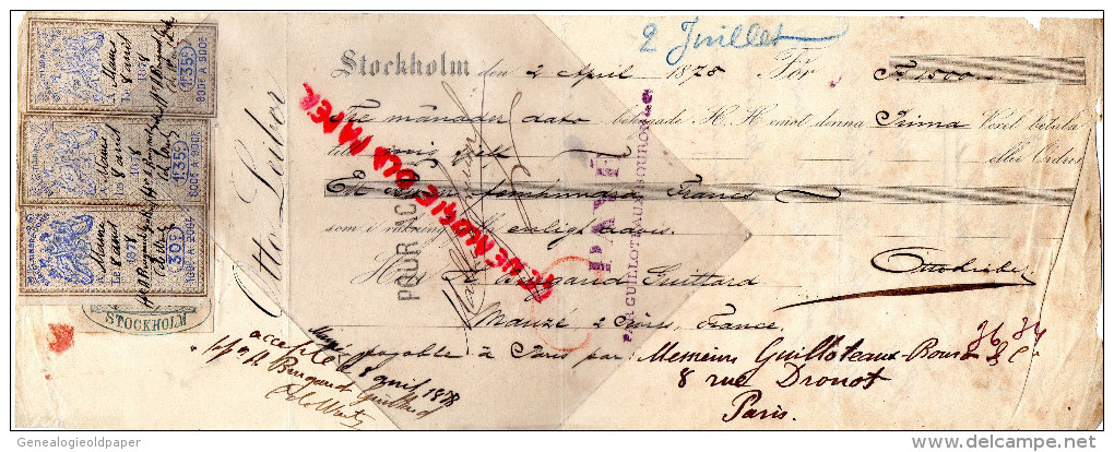 SUEDE - STOCKHOLM - TRAITE OTTO LEIBER - A BURGAUD GUITTARD A MAUZE - DEUX SEVRES- 1878- GUILLOTEAUX PARIS - Autres & Non Classés