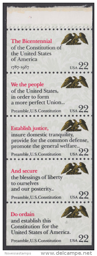 !a! USA Sc# 2359a MNH BOOKLET-PANE(5)w/ Tab  - Drafting The Constitution - 1981-...