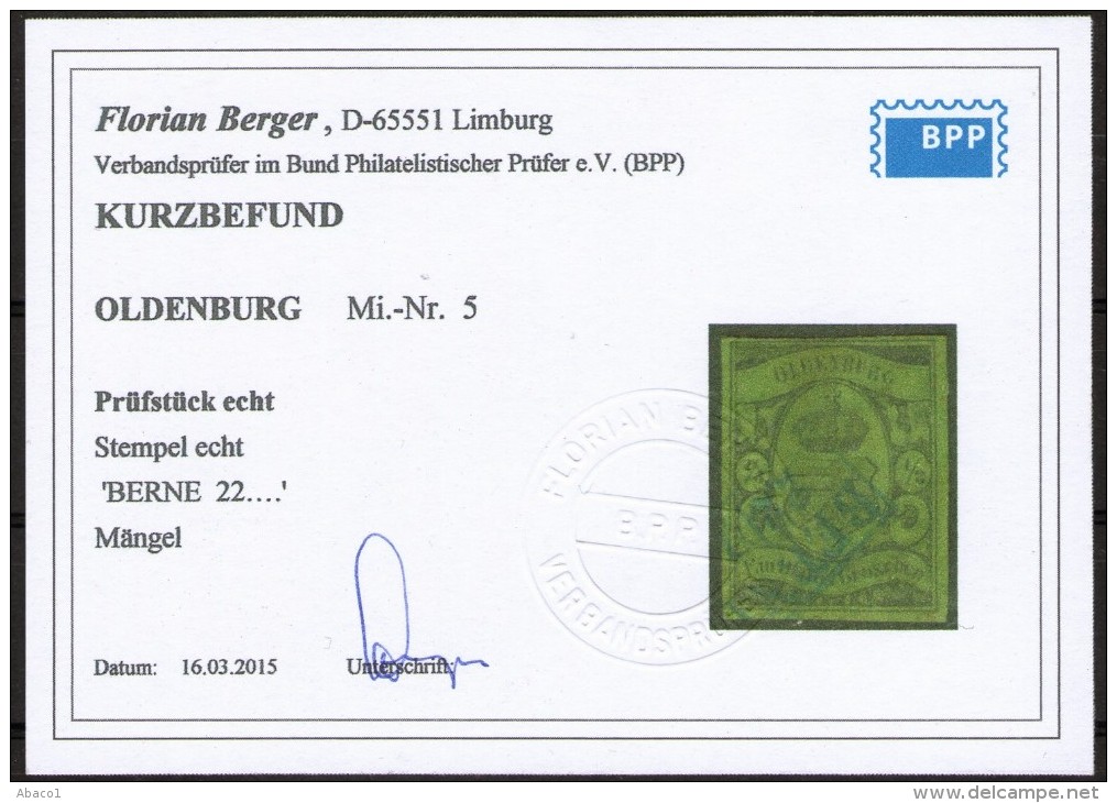 Berne 22/8 Auf 1/3 Silbgr. Grün - Oldenburg Nr. 5 - Geprüft BPP - Oldenbourg