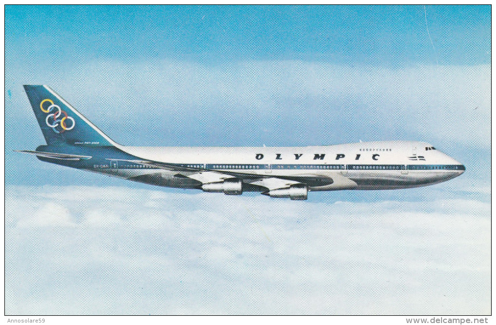 CARTOLINA: AEREO - OLYMPIC AIRWAYS (BOEING 747-200 B JUMBO JET) - NON VIAGGIATA - F/P - COLORI - LEGGI - 1946-....: Moderne