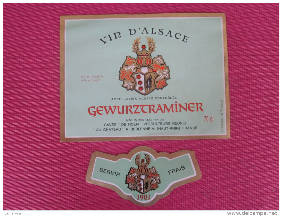 ETIQUETTE DE VIN Gauffrée Avec COLLERETTTE-1981 GEWURZTRAMINER VIN D'ALSACE BEBLENHEIM/ENVIRONS"AU CHATEAU"Neuve HT RHIN - Gewurztraminer