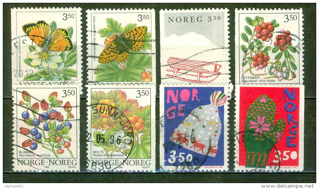 Nature, Faune, Papillons - NORVEGE - Baies Forestières - N° 1107-1108-1127-1129-1130-1157-1158-1162 - 1993 - Oblitérés