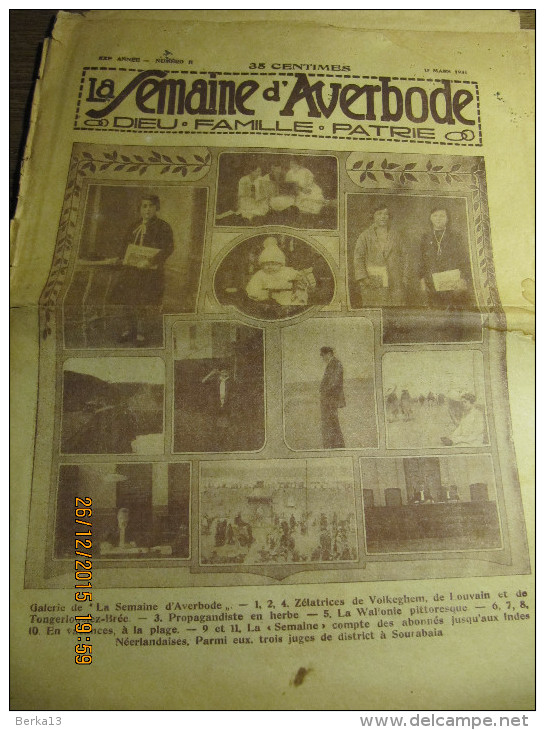 LA SEMAINE D'AVERBODE  XXIe Année  N° 11 - 15 Mars 1931 Le Pape Au Congo - Informations Générales
