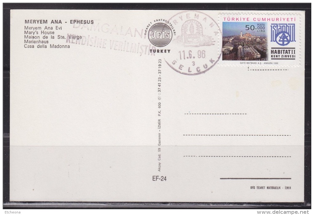 = Carte Postale De Turquie, Meryemana Selçuk 11.6.96 Illustration La Maison De La Vierge Marie, 1 Timbre - Lettres & Documents